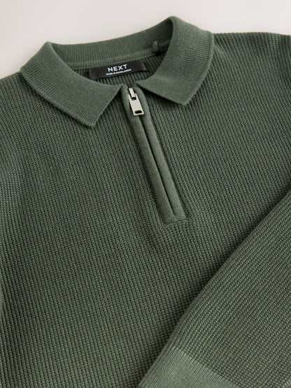 Dsiney Kidz - Green Long Sleeve Zip Neck Knitted Polo Shirt (3-16yrs) image 6