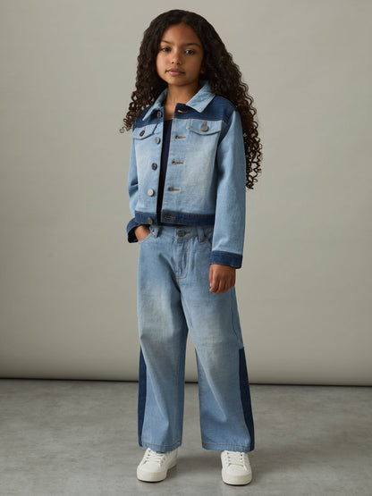 Dsiney Kidz - Reiss Blue Briar 4-9 yrs Patchwork Two-Tone Denim Jacket image 1