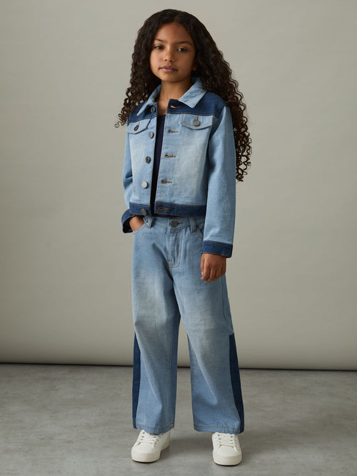 Dsiney Kidz - Reiss Blue Briar 4-9 yrs Patchwork Two-Tone Denim Jacket image 1