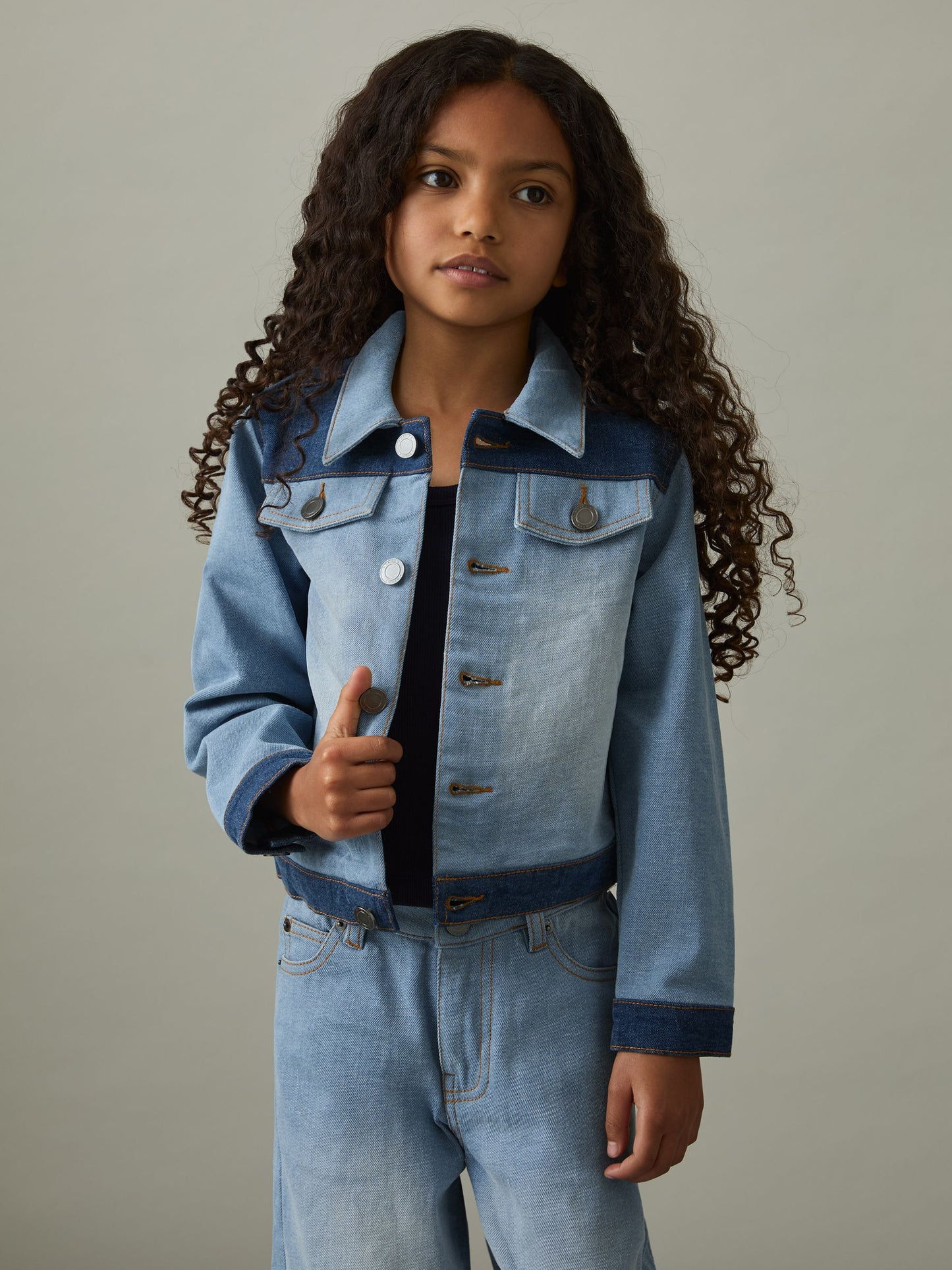 Dsiney Kidz - Reiss Blue Briar 4-9 yrs Patchwork Two-Tone Denim Jacket image 3