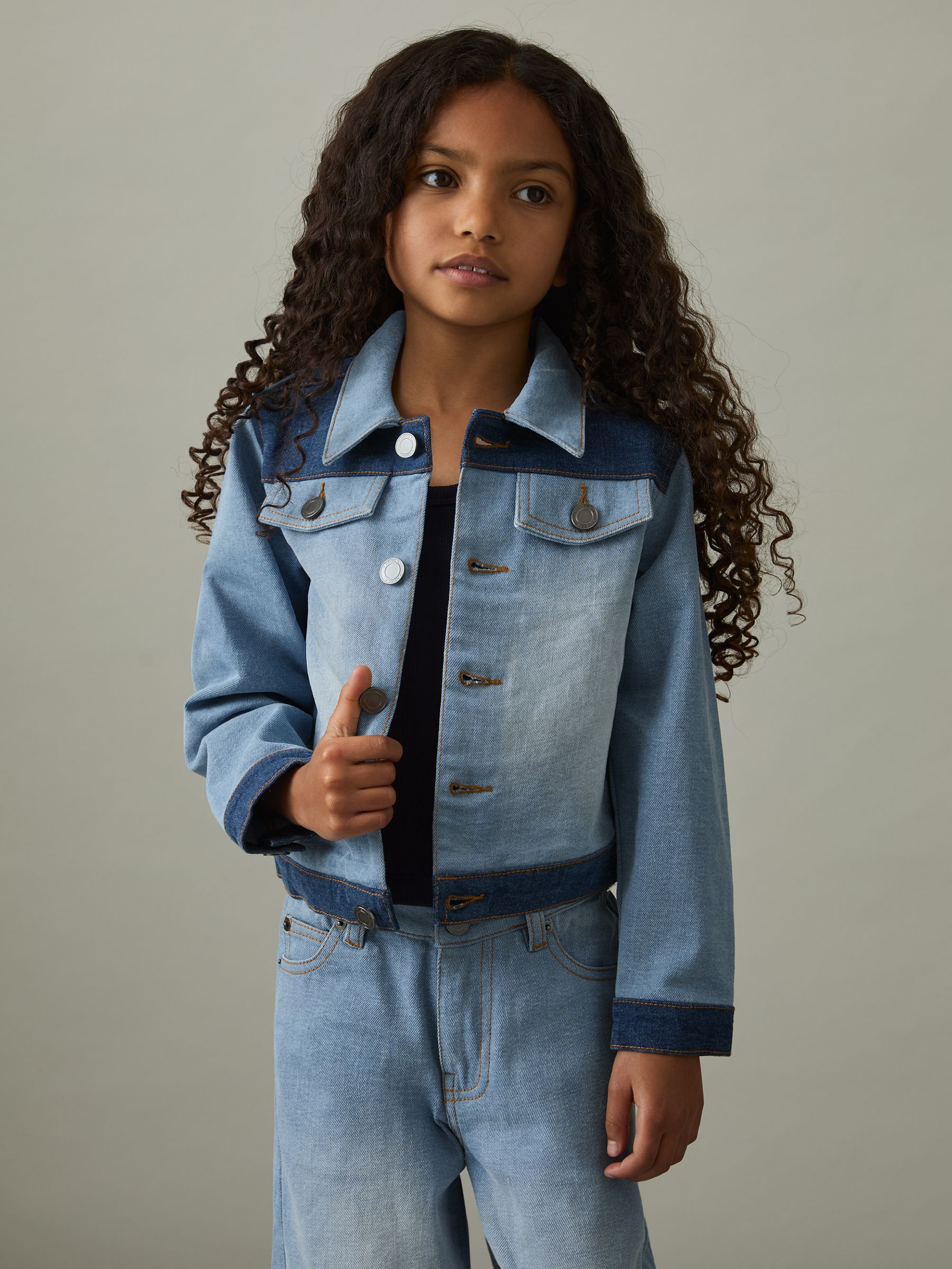 Dsiney Kidz - Reiss Blue Briar 4-9 yrs Patchwork Two-Tone Denim Jacket image 3