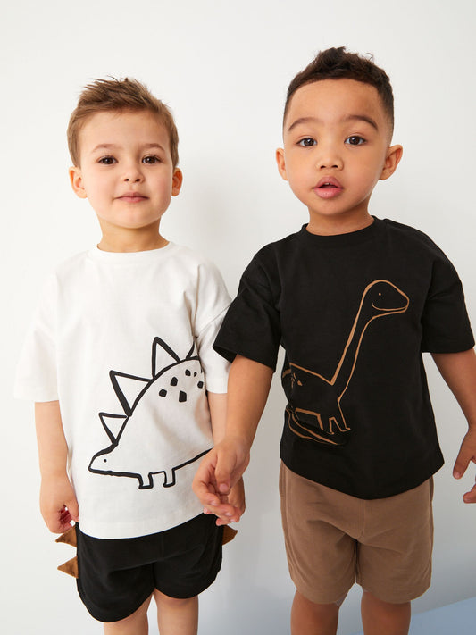 Black/Tan Dinosaur Short Sleeve T-Shirt & Shorts Set 2 Pack (3mths-7yrs) (3mths-7yrs) image 1