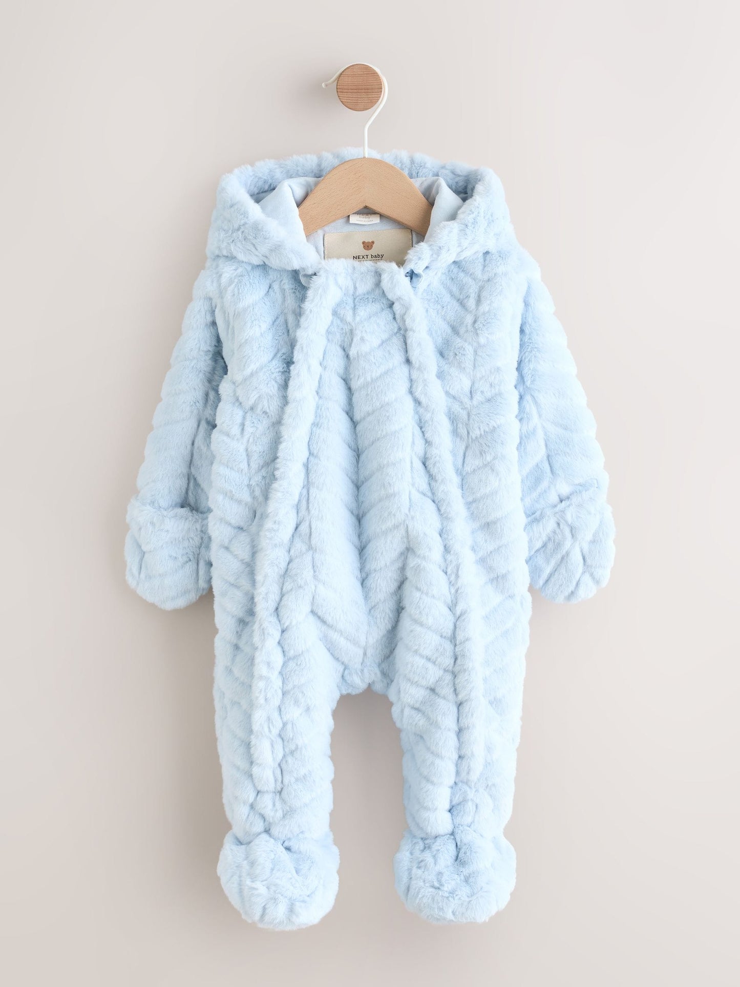 Blue Baby Faux Fur Hooded Pramsuit (0mths-2yrs)