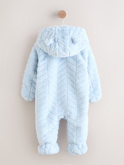 Blue Baby Faux Fur Hooded Pramsuit (0mths-2yrs)