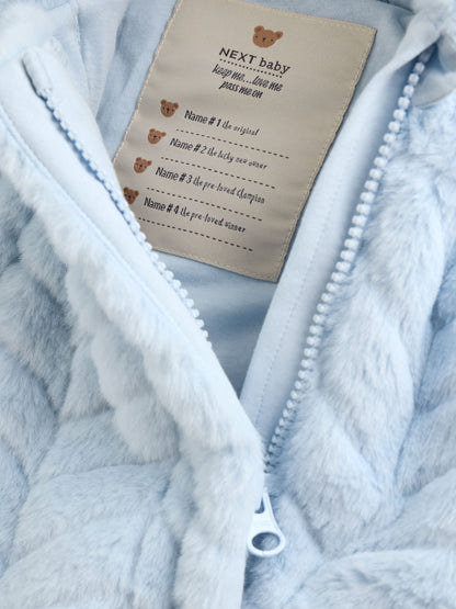 Blue Baby Faux Fur Hooded Pramsuit (0mths-2yrs)