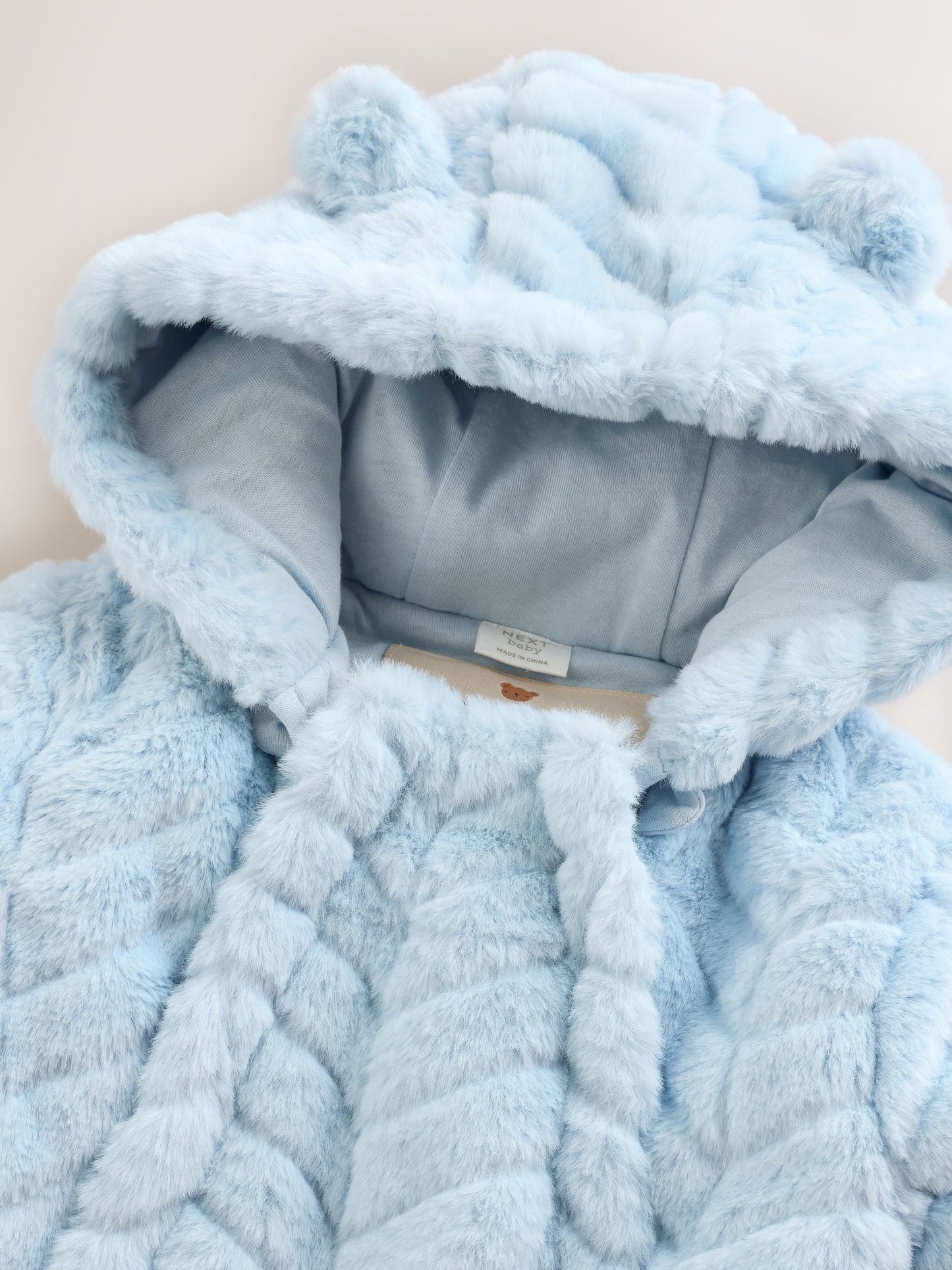 Blue Baby Faux Fur Hooded Pramsuit (0mths-2yrs)