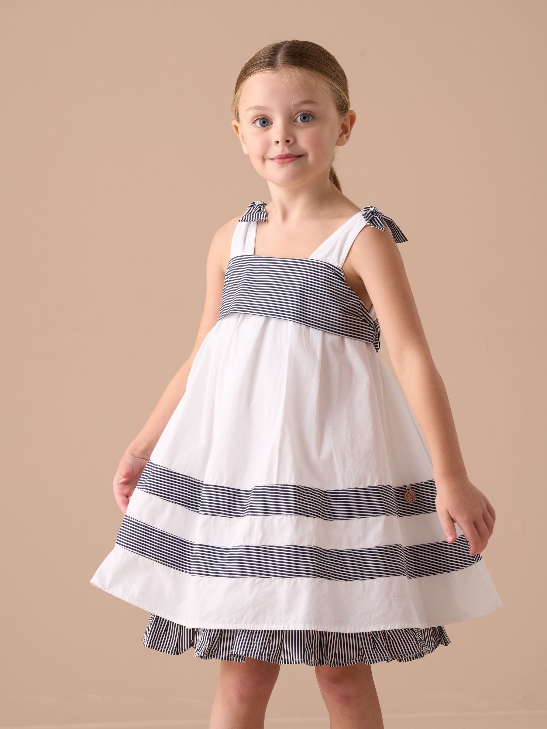 Angel & Rocket White Avery Pannelled 100% Cotton Tie Shoulder Dress image 2