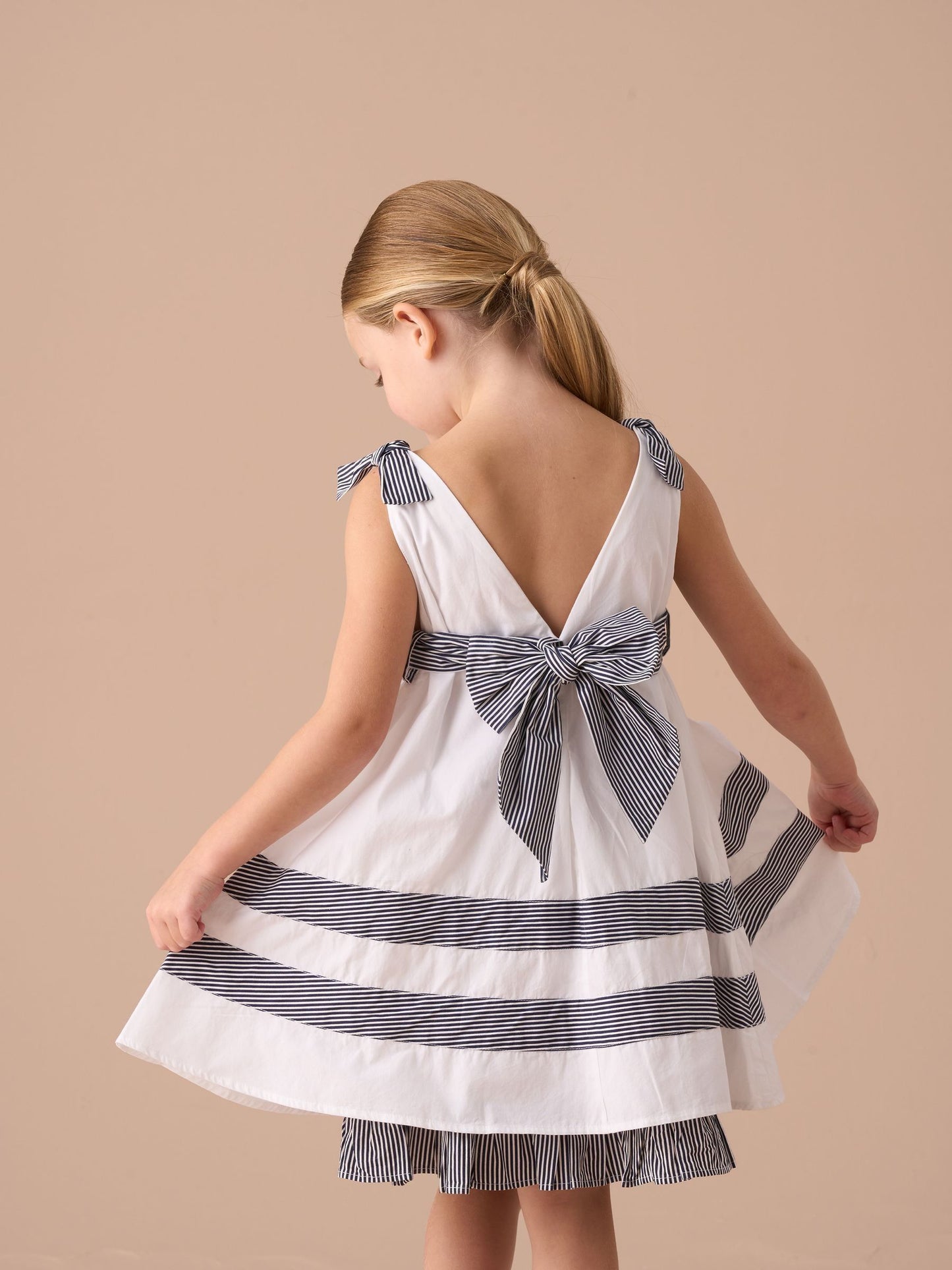 Angel & Rocket White Avery Pannelled 100% Cotton Tie Shoulder Dress image 3