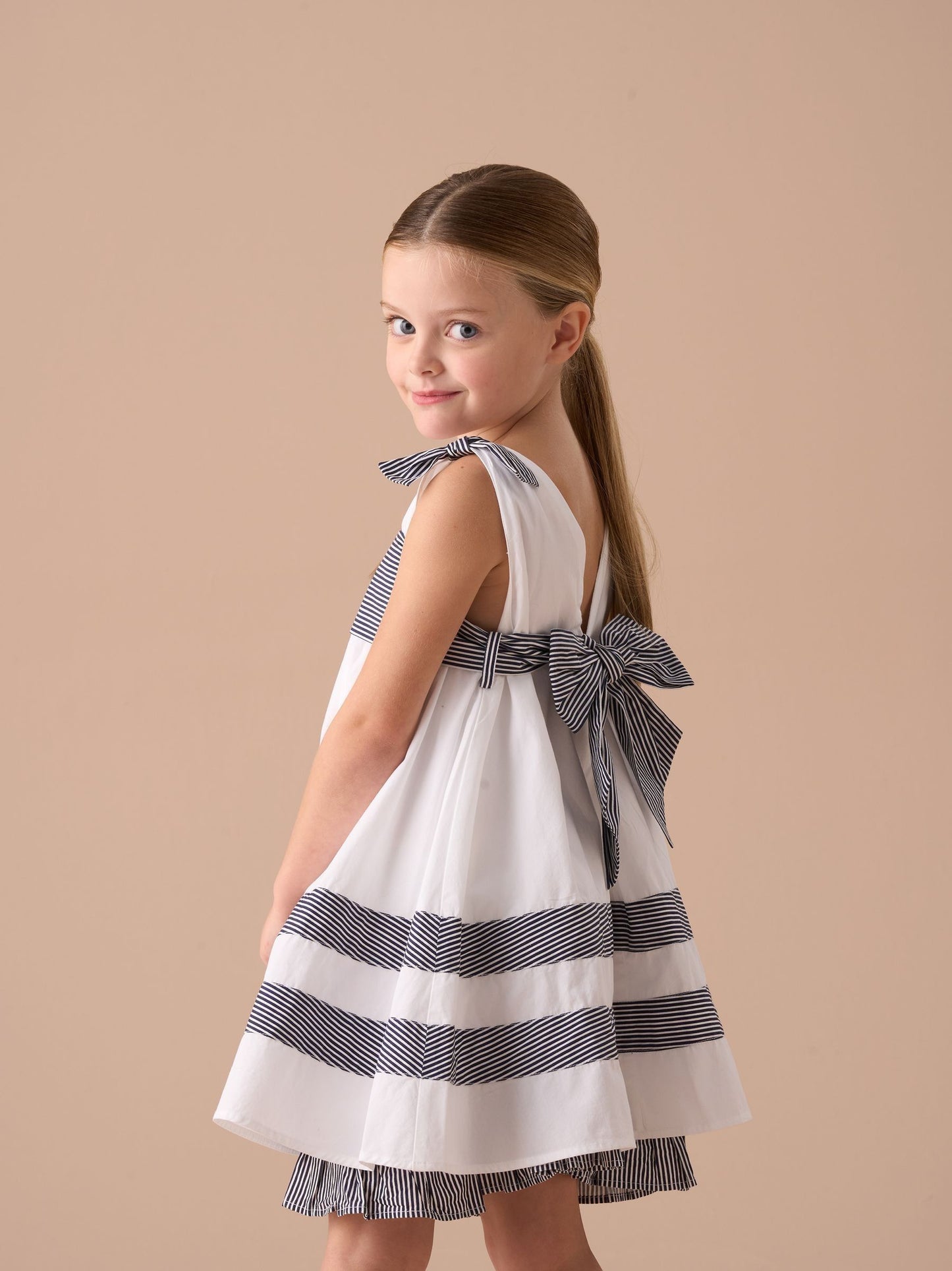 Angel & Rocket White Avery Pannelled 100% Cotton Tie Shoulder Dress image 4