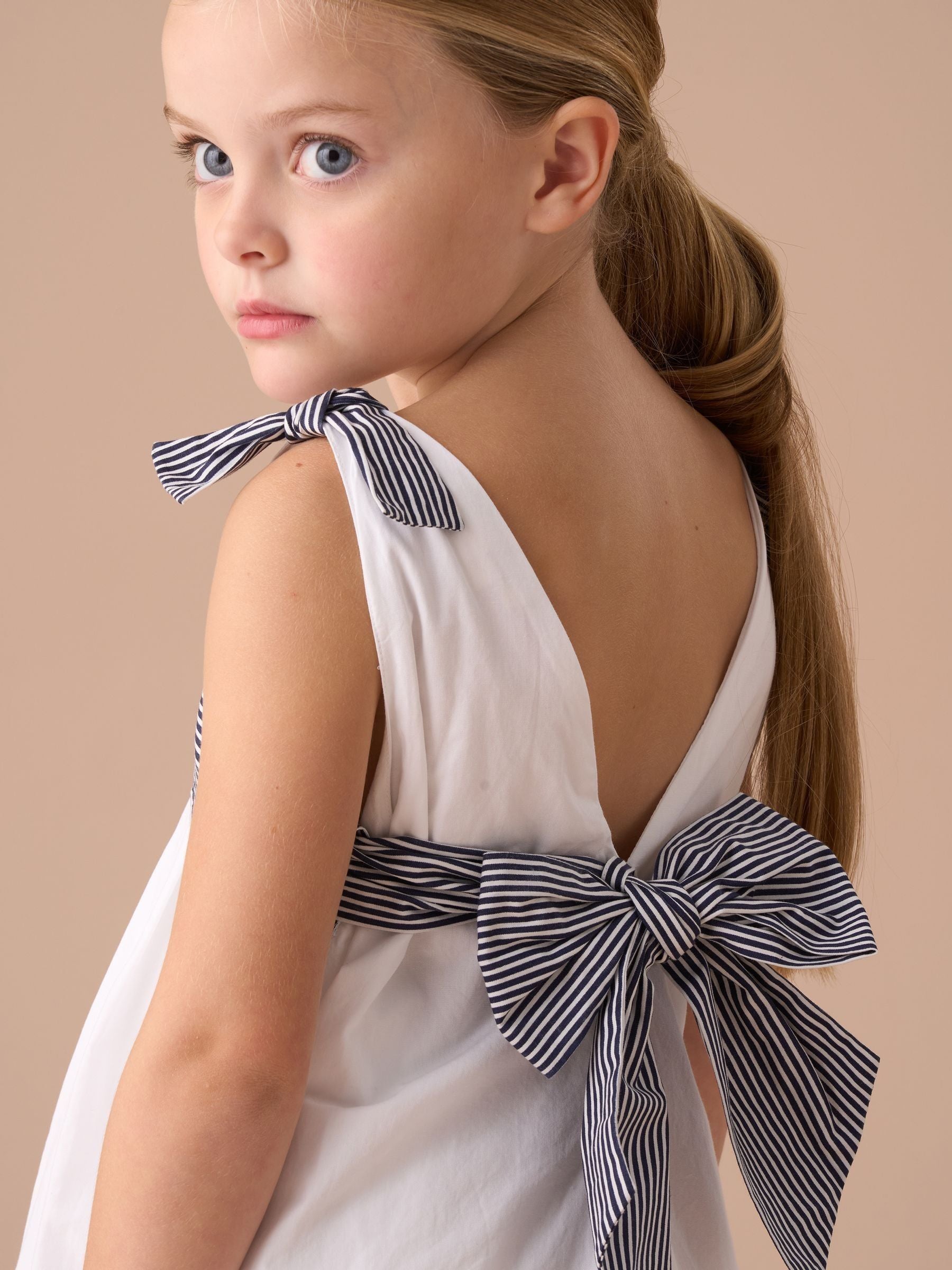 Angel & Rocket White Avery Pannelled 100% Cotton Tie Shoulder Dress image 5