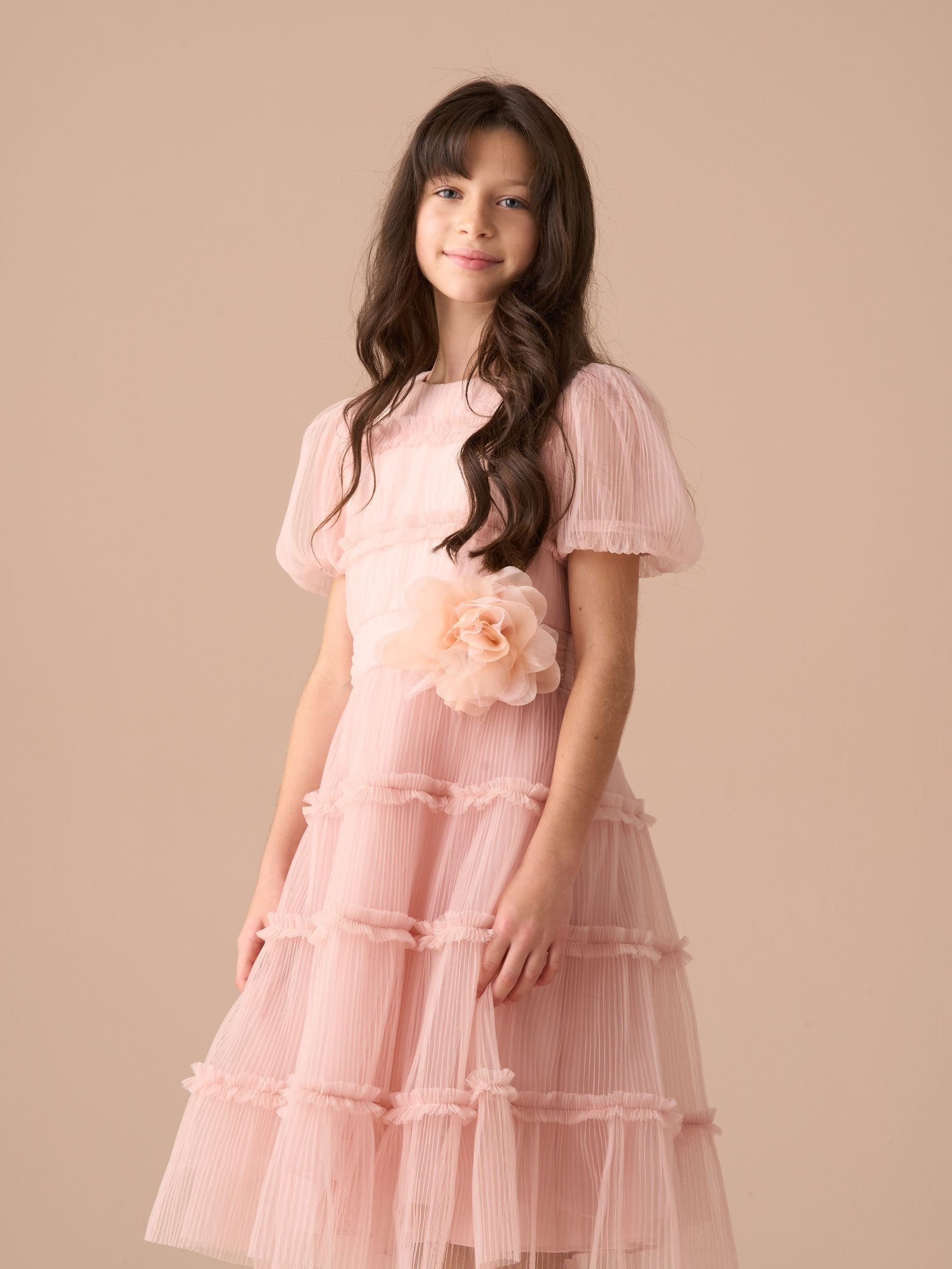 Angel & Rocket Pink Clara Pleated Mesh Corsage Dress image 11