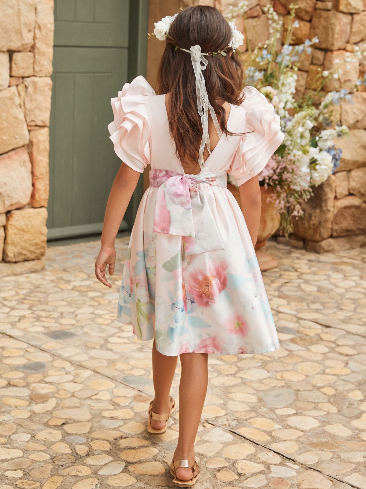 Angel & Rocket Pink Border Print Emillie Tie Sash Dress image 11