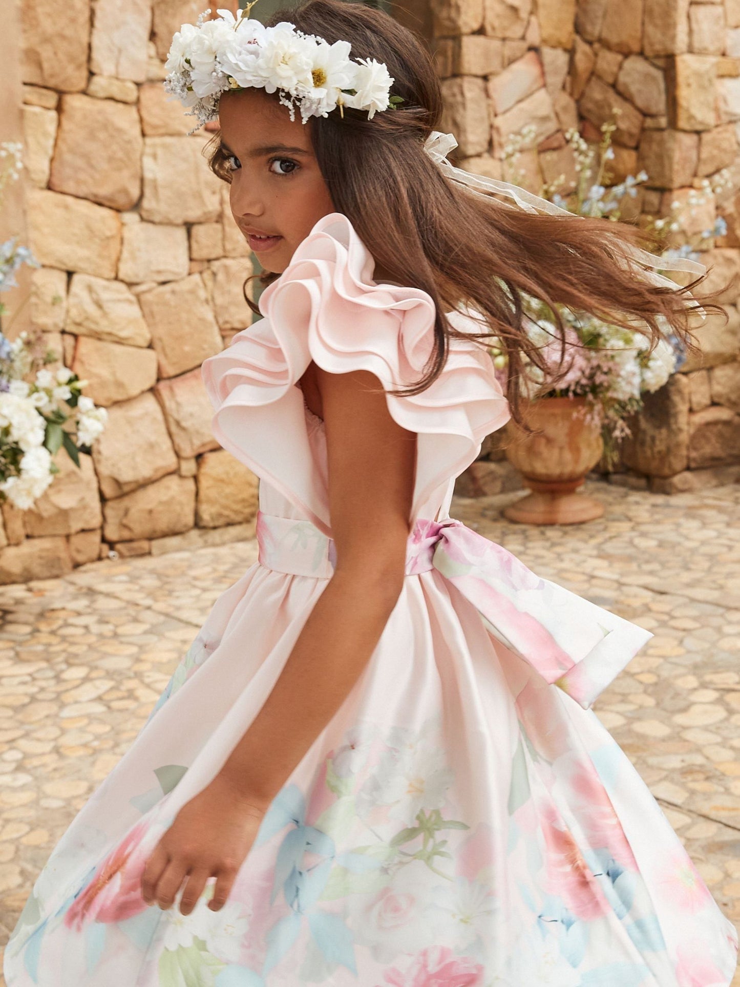 Angel & Rocket Pink Border Print Emillie Tie Sash Dress image 5