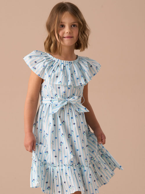 Dsiney Kidz - Angel & Rocket Blue Flori Pleated Collar 100% Cotton Dress image 1