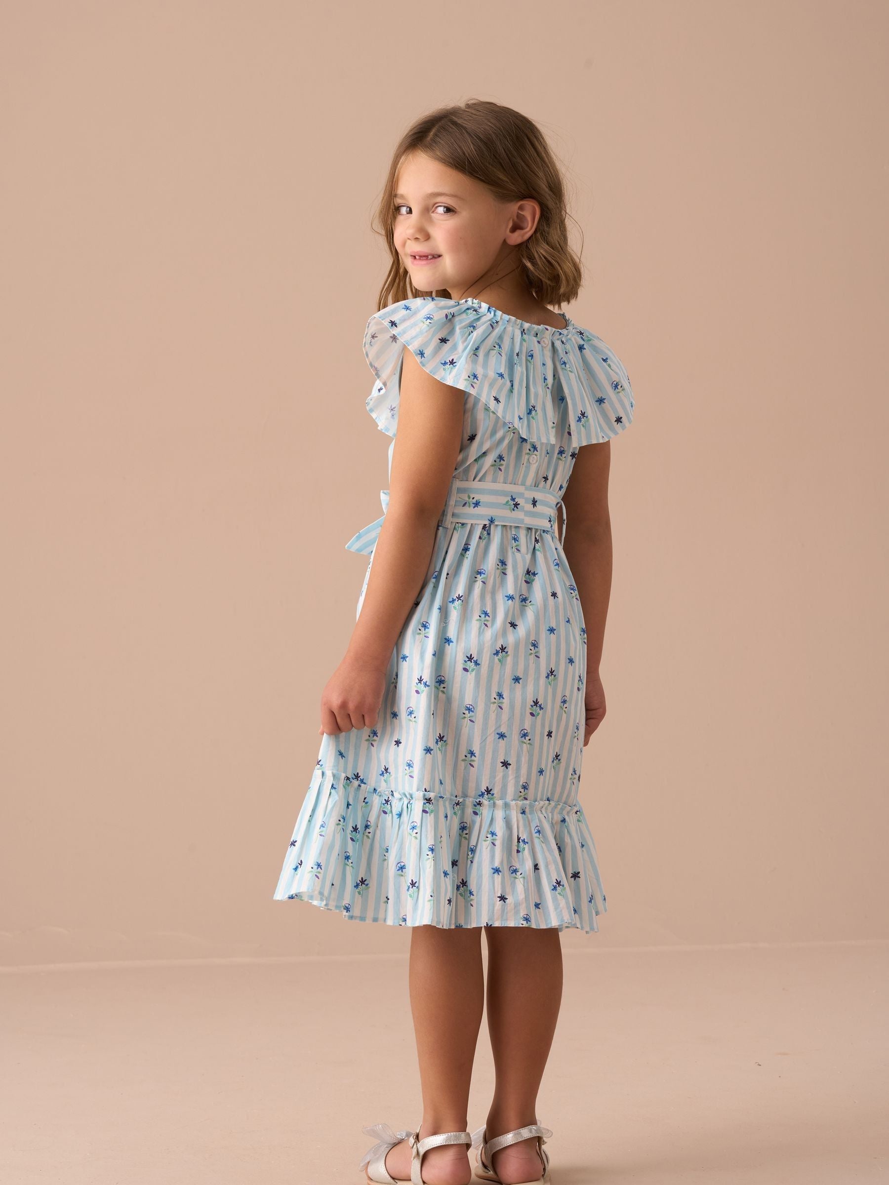 Angel & Rocket Blue Flori Pleated Collar 100% Cotton Dress image 3