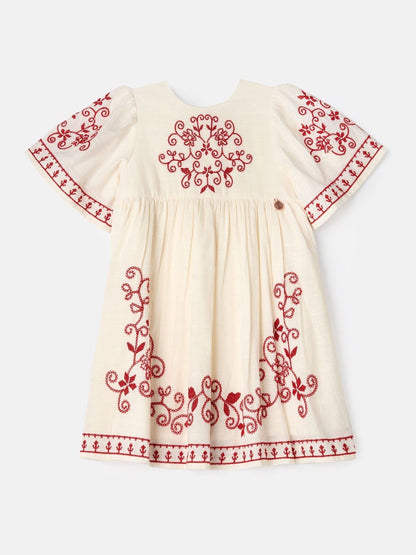 Angel & Rocket Nude Reyna Embroidered Balloon Sleeve Dress image 3