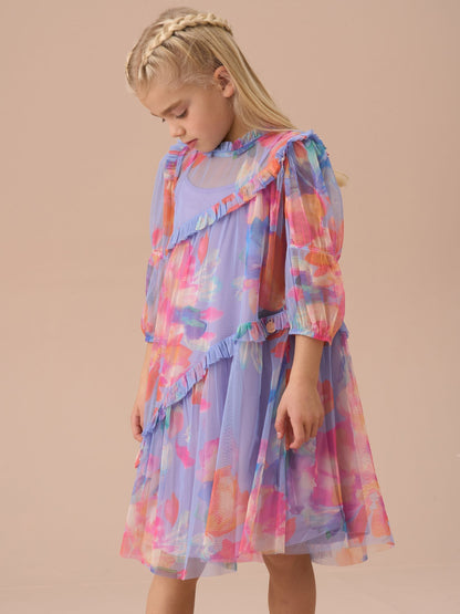 Angel & Rocket Beatrice Purple Asymmetric Frill Mesh Dress image 3