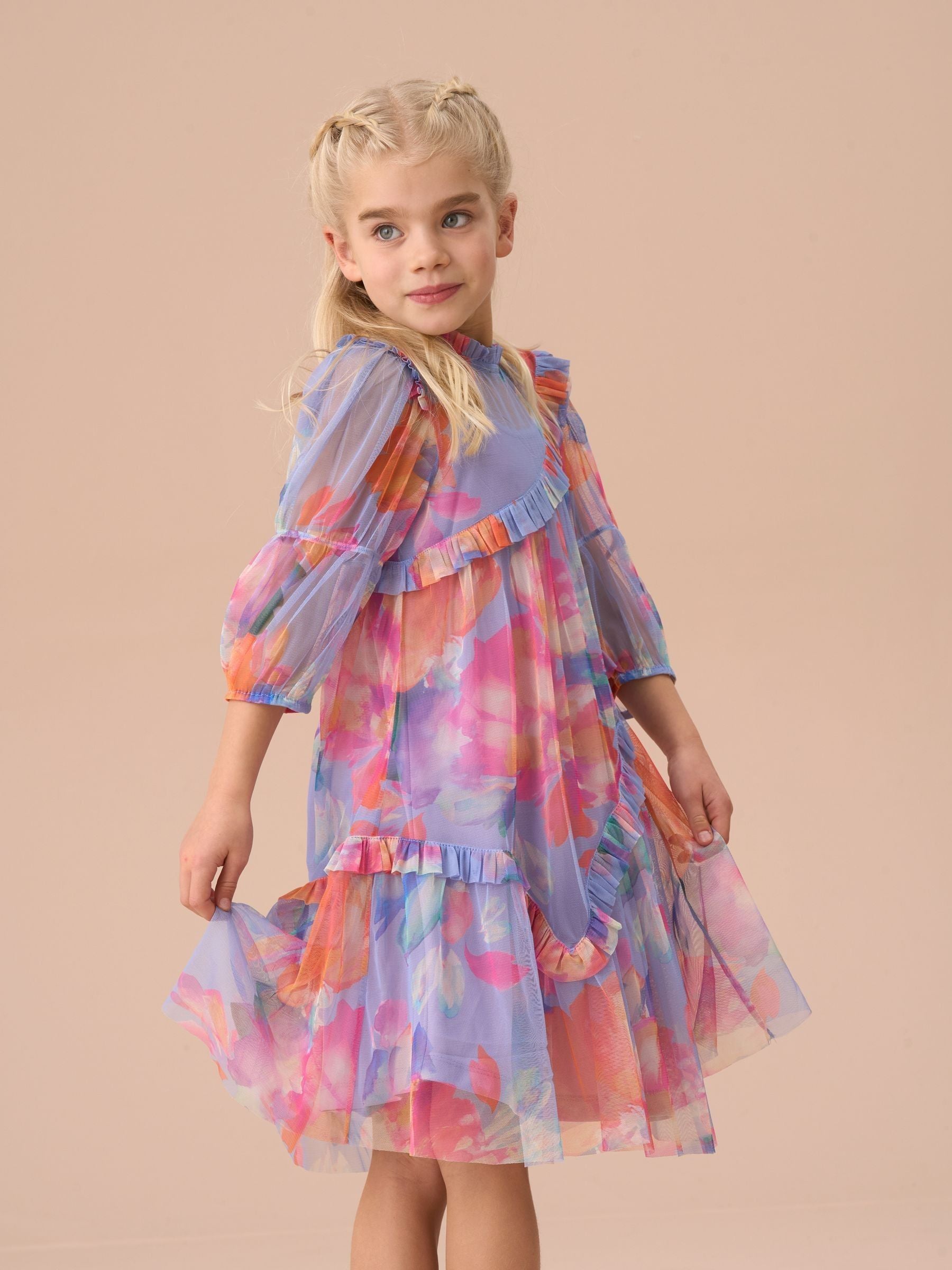 Angel & Rocket Beatrice Purple Asymmetric Frill Mesh Dress image 4