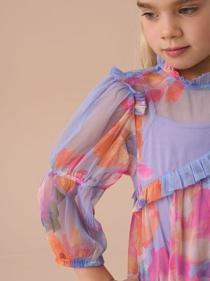 Angel & Rocket Beatrice Purple Asymmetric Frill Mesh Dress image 5