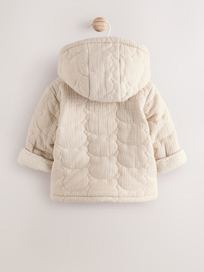 Ecru Bear Print Quilted Baby Zip Through Jacket