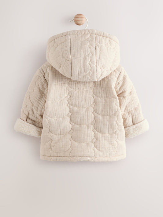 Ecru Bear Print Quilted Baby Zip Through Jacket