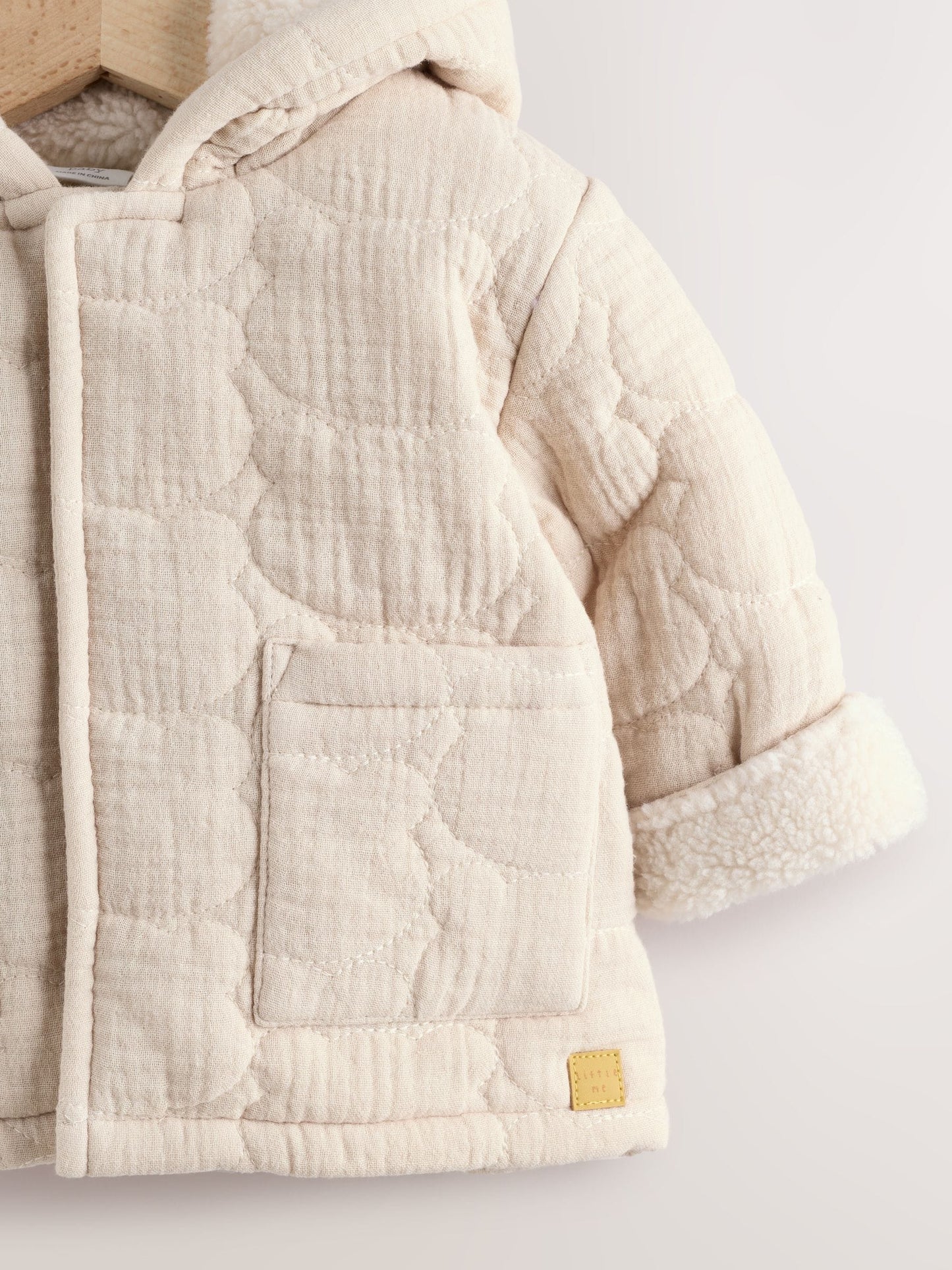 Ecru Bear Print Quilted Baby Zip Through Jacket