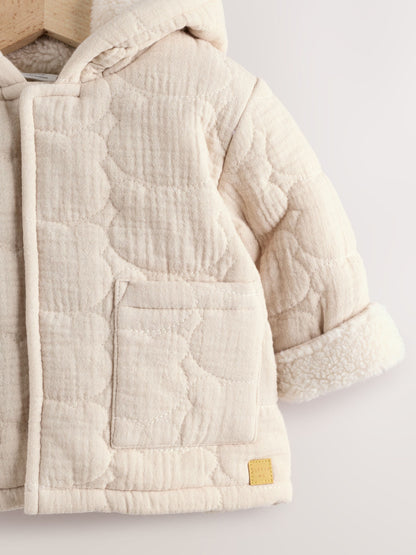 Ecru Bear Print Quilted Baby Zip Through Jacket