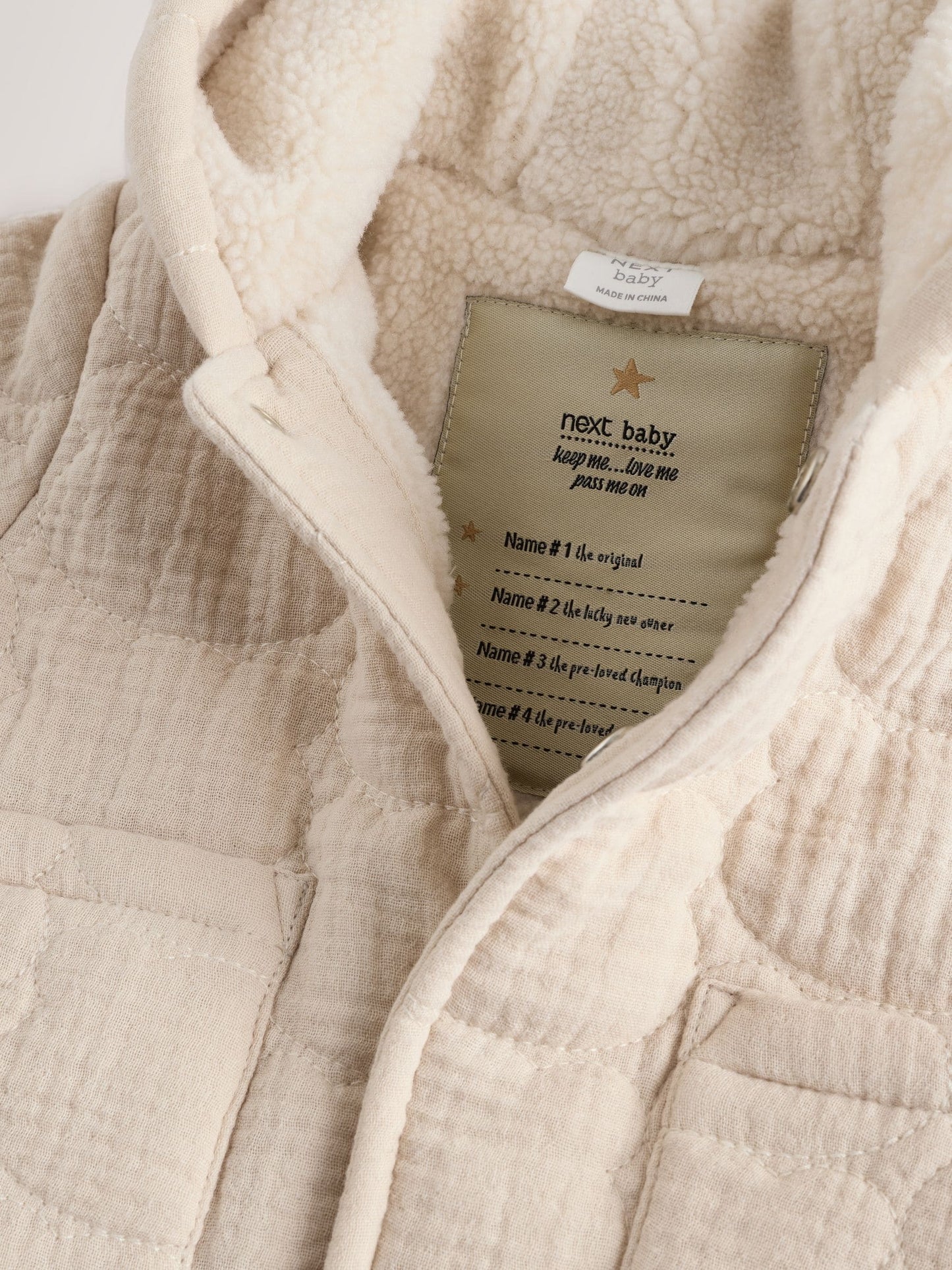 Ecru Bear Print Quilted Baby Zip Through Jacket