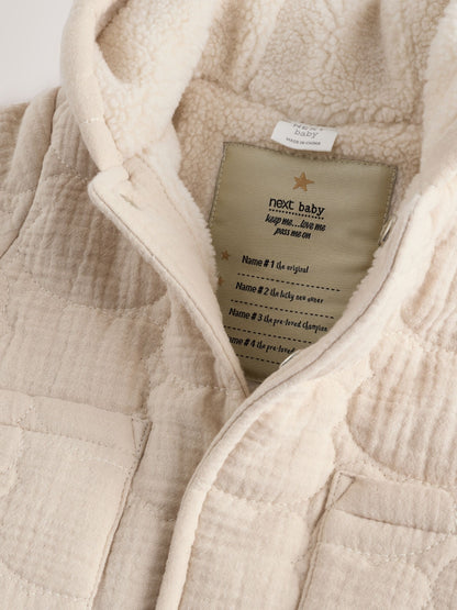 Ecru Bear Print Quilted Baby Zip Through Jacket