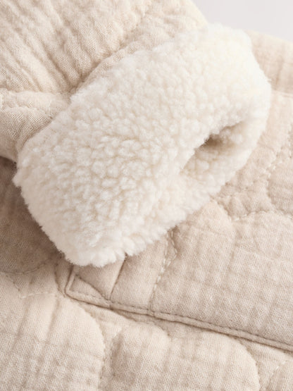 Ecru Bear Print Quilted Baby Zip Through Jacket