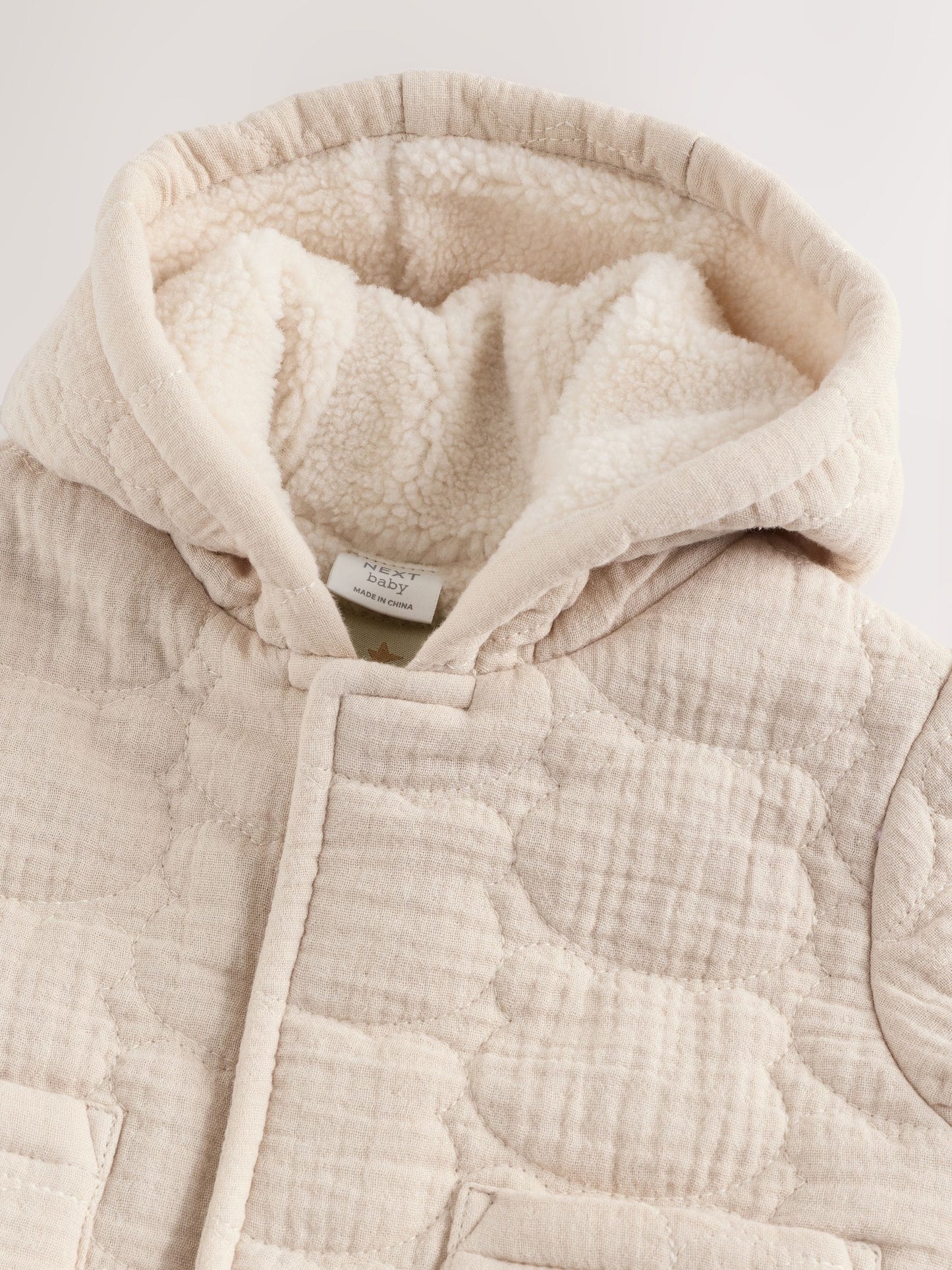 Ecru Bear Print Quilted Baby Zip Through Jacket