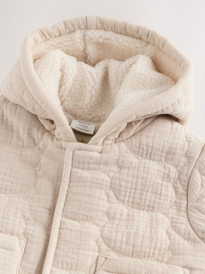 Ecru Bear Print Quilted Baby Zip Through Jacket