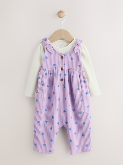 Purple Hearts Baby Jersey Dungaree and Bodysuit 2 Piece Set (0mths-2yrs)