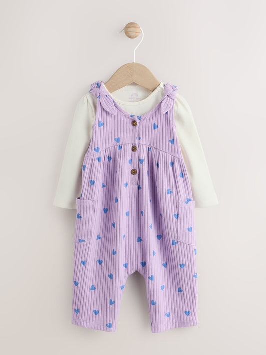 Purple Hearts Baby Jersey Dungaree and Bodysuit 2 Piece Set (0mths-2yrs)