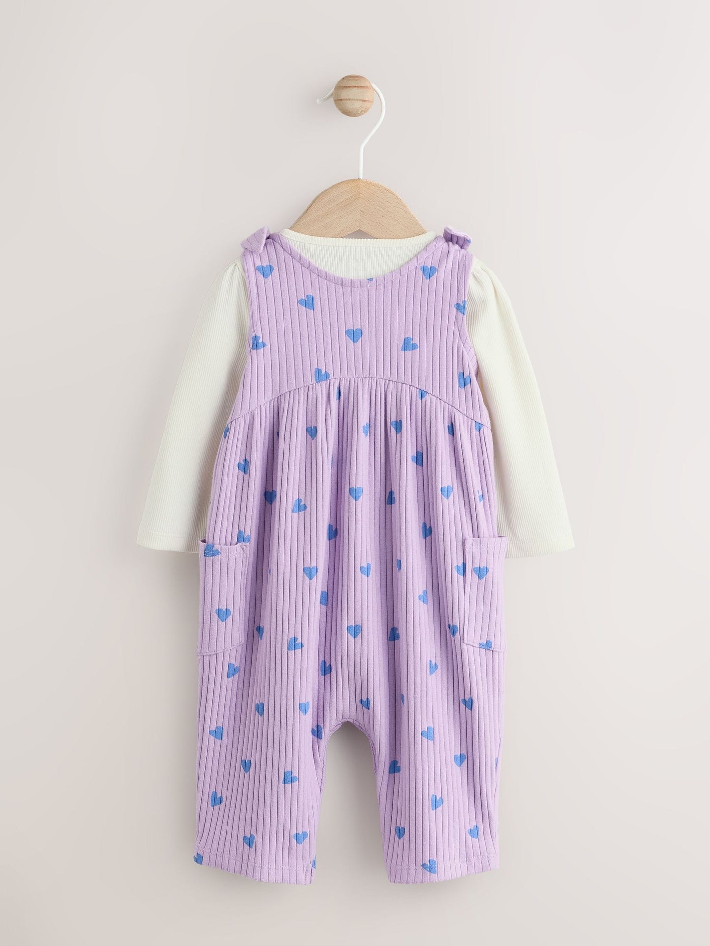 Purple Hearts Baby Jersey Dungaree and Bodysuit 2 Piece Set (0mths-2yrs)