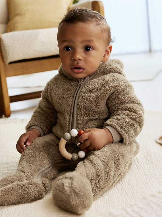 Mink Brown Fleece Baby Pramsuit - image 1