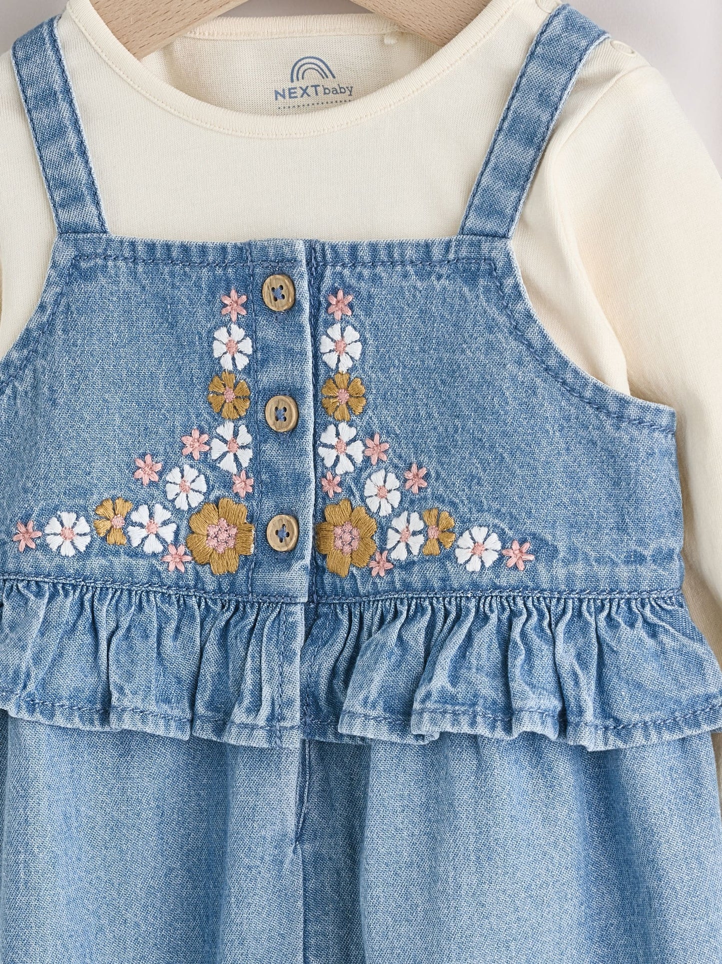 Blue Embroidered Denim Baby Long Sleeve Bodysuit & Dungaree Set (0mths-2yrs)