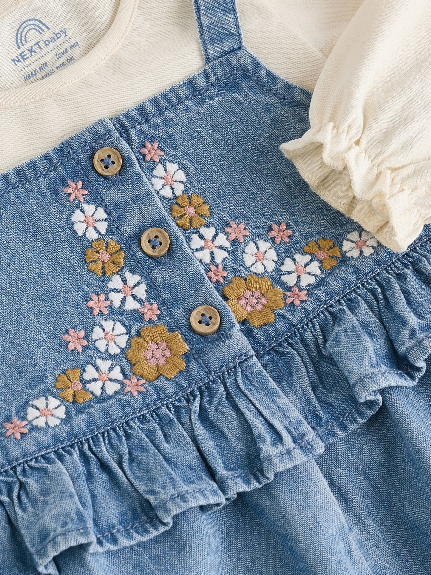 Blue Embroidered Denim Baby Long Sleeve Bodysuit & Dungaree Set (0mths-2yrs)