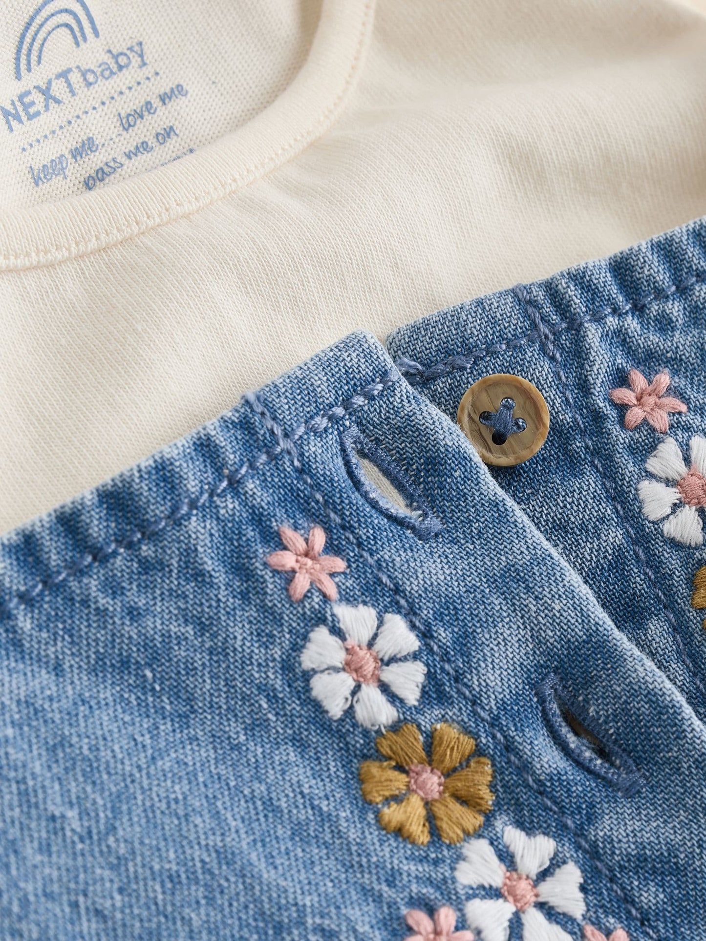 Blue Embroidered Denim Baby Long Sleeve Bodysuit & Dungaree Set (0mths-2yrs)