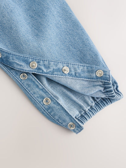 Blue Embroidered Denim Baby Long Sleeve Bodysuit & Dungaree Set (0mths-2yrs)