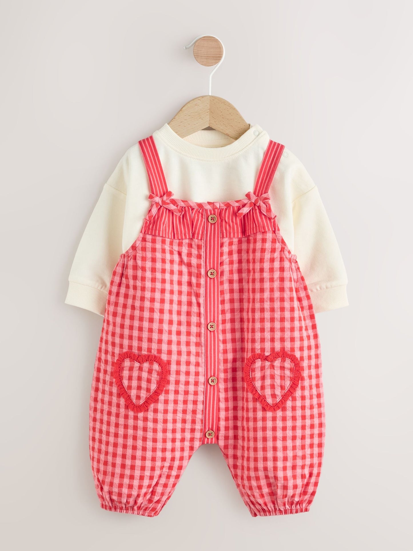 Red/ Pink Gingham Baby Dungarees and Bodysuit 2 Piece Set (0mths-2yrs)