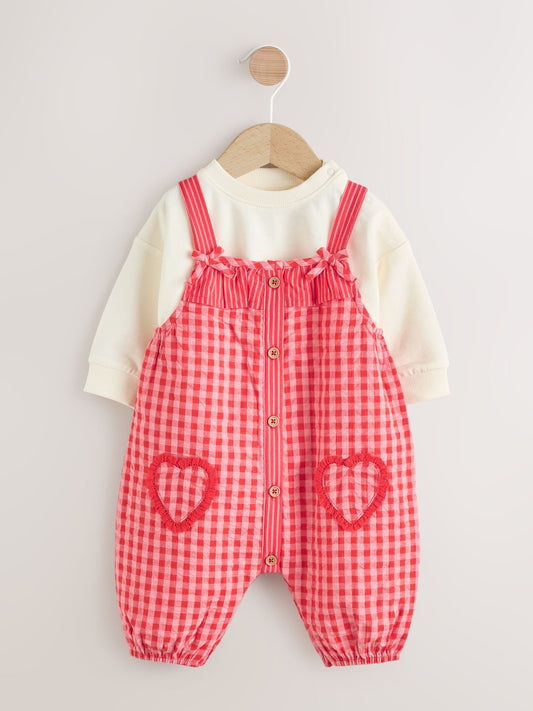 Red/ Pink Gingham Baby Dungarees and Bodysuit 2 Piece Set (0mths-2yrs)