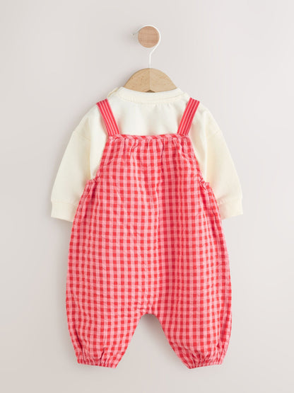 Red/ Pink Gingham Baby Dungarees and Bodysuit 2 Piece Set (0mths-2yrs)