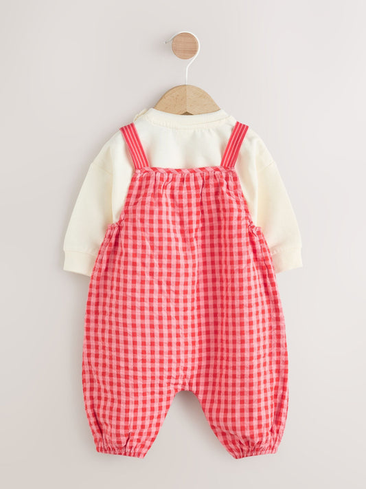 Red/ Pink Gingham Baby Dungarees and Bodysuit 2 Piece Set (0mths-2yrs)