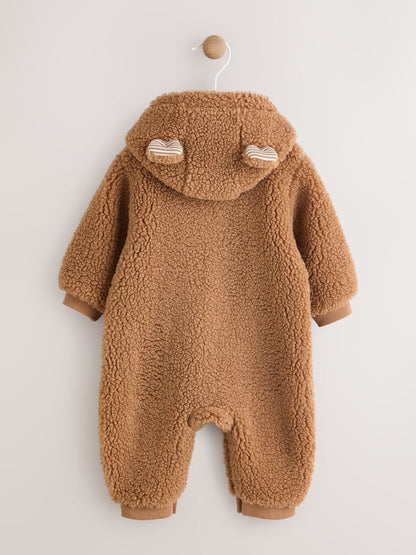 Brown Baby Borg Hooded Pramsuit