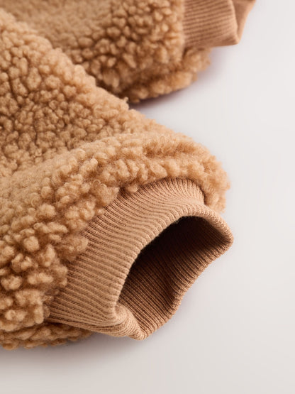 Brown Baby Borg Hooded Pramsuit