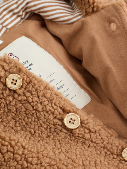 Brown Baby Borg Hooded Pramsuit