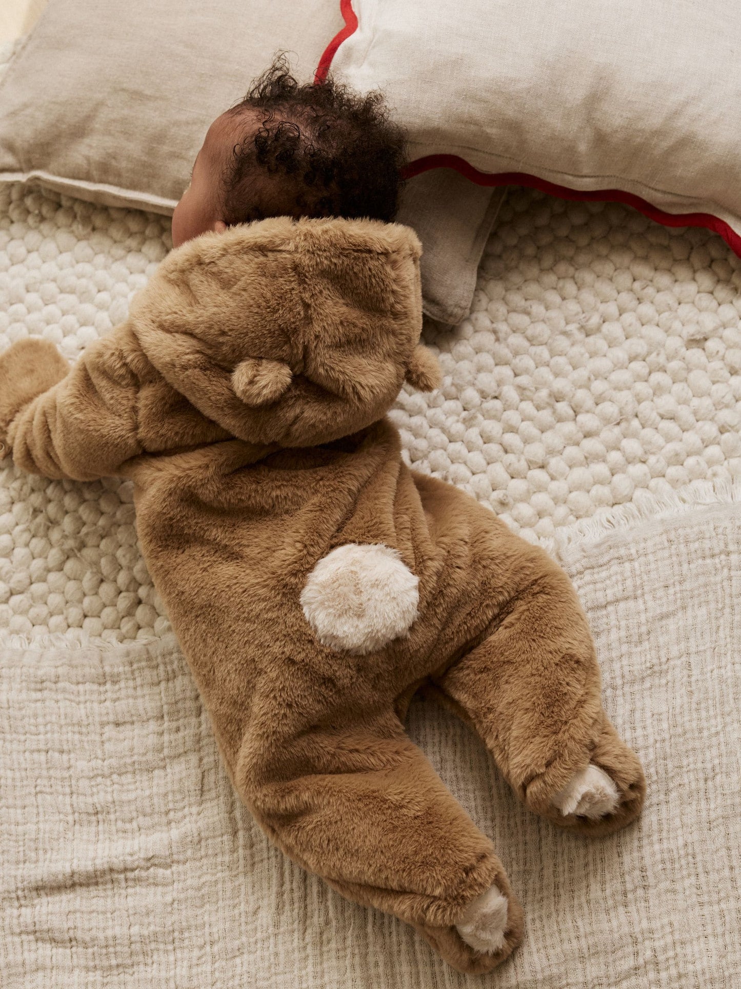 Brown Bear Faux Fur Hooded Baby Pramsuit