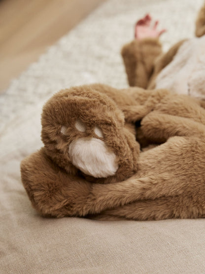 Brown Bear Faux Fur Hooded Baby Pramsuit