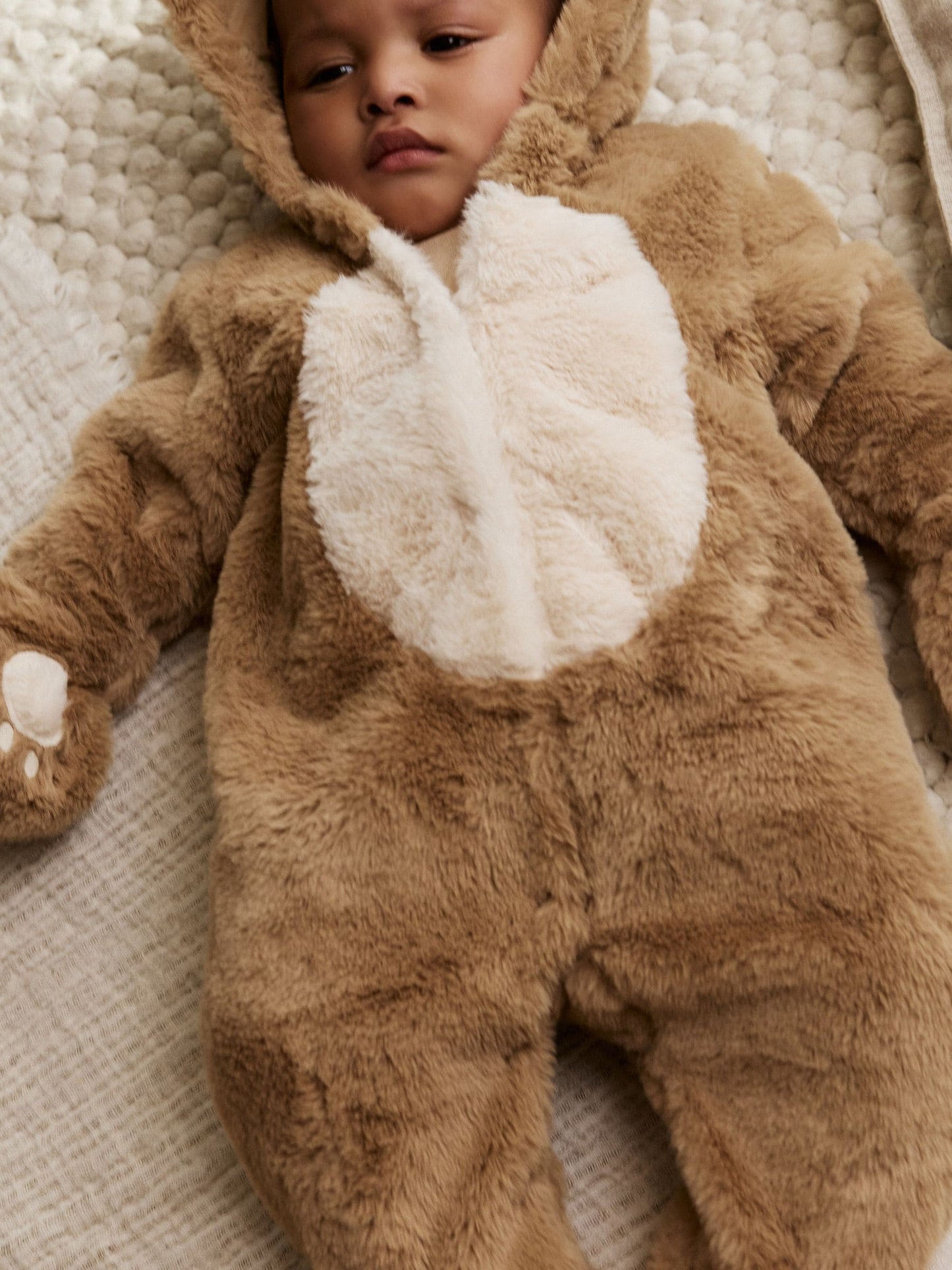 Brown Bear Faux Fur Hooded Baby Pramsuit
